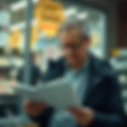 A thoughtful individual examining lottery tickets