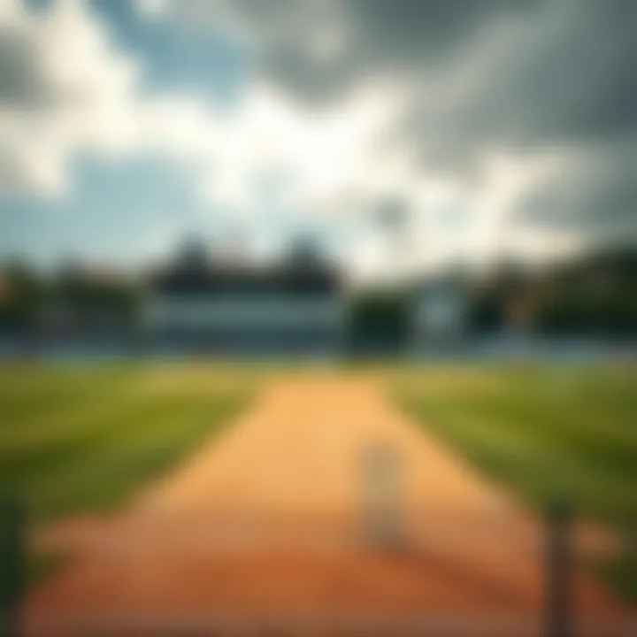 A scenic view of a cricket field during a match